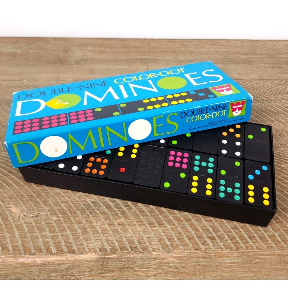 Vintage Double Nine Color Dot Dominoes Whitman Original Box